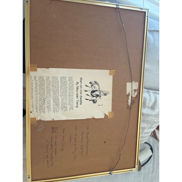 Man-on-The-Saddle-by-Mou-Sein Tseng Signed Gouache and Gold Leaf Painting - Picture 11 of 16